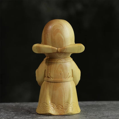 Boxwood 9cm Wealth God Sculpture Solid Wood Buddha Statue Feng Shui Cartoon Myth Collection Home Decor