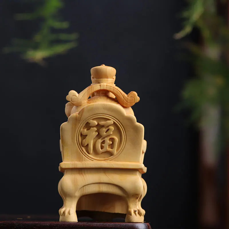Boxwood 9cm Wealth God Sculpture Wood Lucky Statue Tu Di Gong Home Decor