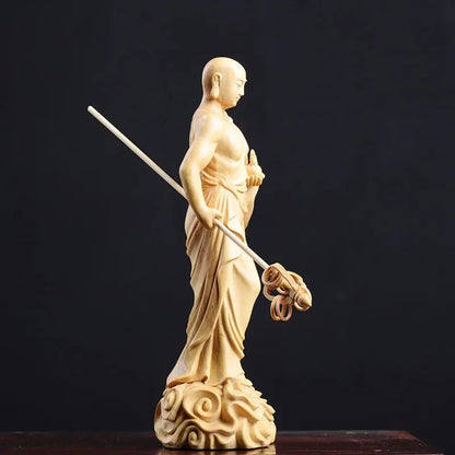 Boxwood Buddha Statue Ksitigarbha Sculpture Dizang Wang Bodhisattva Home Decor Crafts