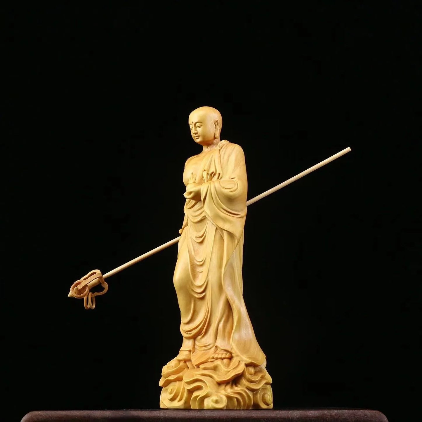 Boxwood Buddha Statue Ksitigarbha Sculpture Dizang Wang Bodhisattva Home Decor Crafts