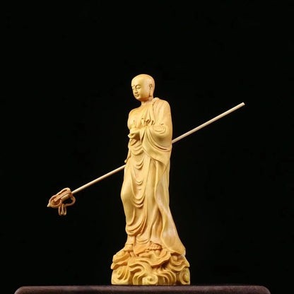 Boxwood Buddha Statue Ksitigarbha Sculpture Dizang Wang Bodhisattva Home Decor Crafts