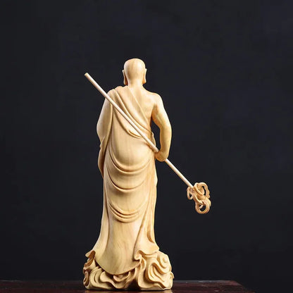 Boxwood Buddha Statue Ksitigarbha Sculpture Dizang Wang Bodhisattva Home Decor Crafts