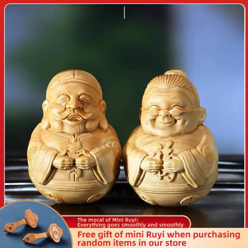 Boxwood Carved Originality【Happiness, Longevity and Health】Bring Wealth Lucky Home Decoration Office Accessories Car Ornaments