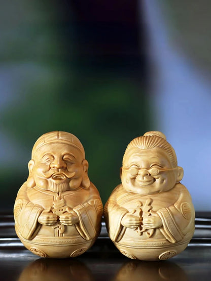 Boxwood Carved Originality【Happiness, Longevity and Health】Bring Wealth Lucky Home Decoration Office Accessories Car Ornaments