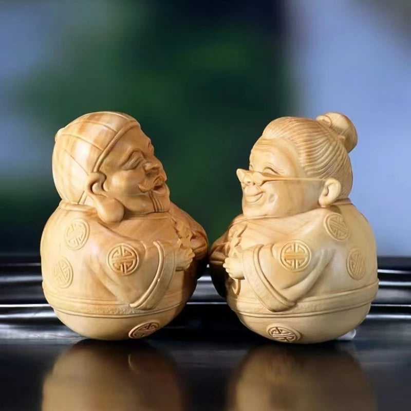 Boxwood Carved Originality【Happiness, Longevity and Health】Bring Wealth Lucky Home Decoration Office Accessories Car Ornaments