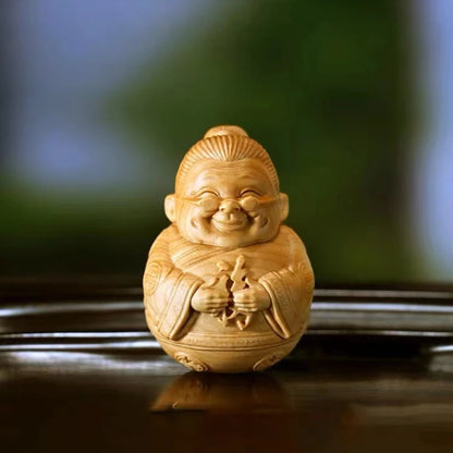 Boxwood Carved Originality【Happiness, Longevity and Health】Bring Wealth Lucky Home Decoration Office Accessories Car Ornaments