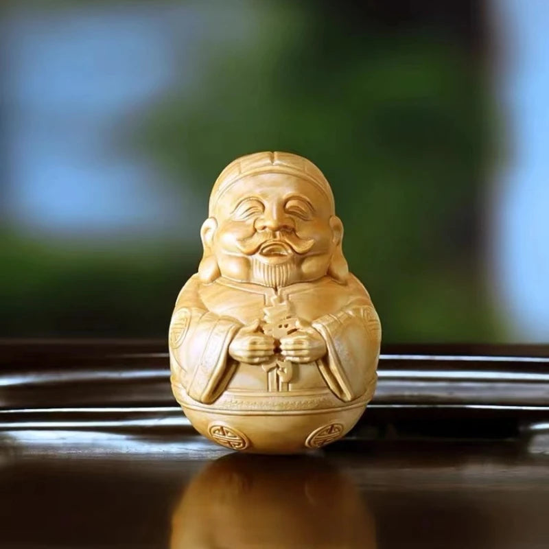 Boxwood Carved Originality【Happiness, Longevity and Health】Bring Wealth Lucky Home Decoration Office Accessories Car Ornaments
