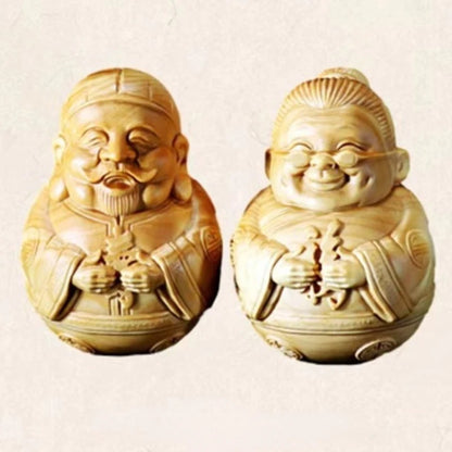 Boxwood Carved Originality【Happiness, Longevity and Health】Bring Wealth Lucky Home Decoration Office Accessories Car Ornaments