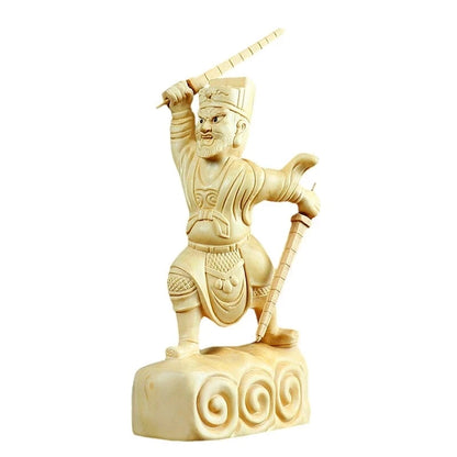 Boxwood Carving 12CM Solid Wood Chinese Household Statue Craft Gifts Zhao Gongming Feng Shui God of Wealth Sculpture Home Decor