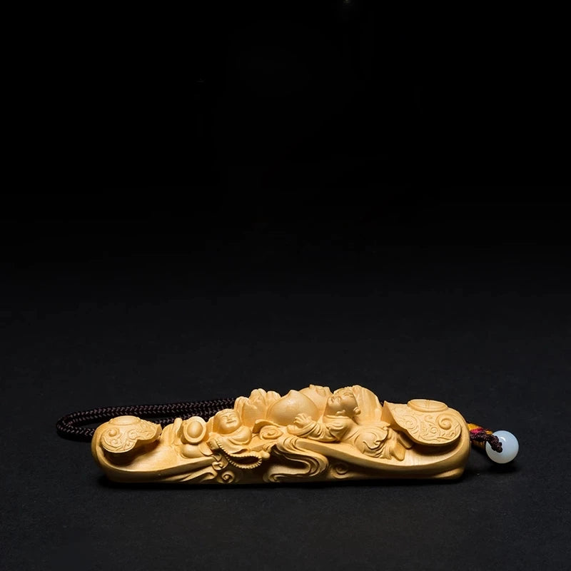 Boxwood Carving Arts and Crafts Decoration, Exquisite Home Furnishing, Gift Holes Handmade Art