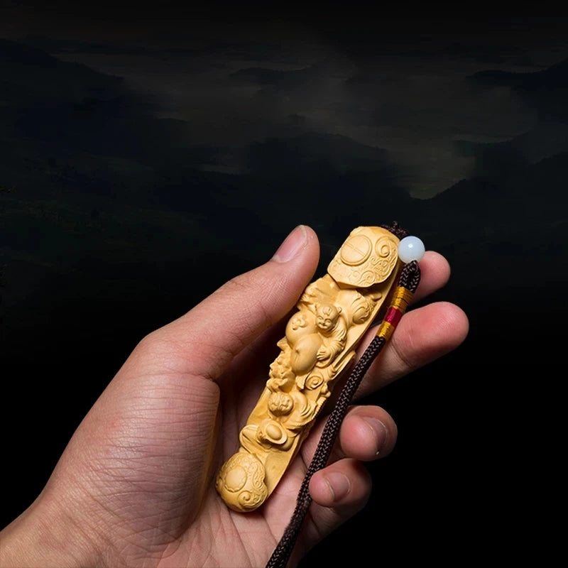 Boxwood Carving Arts and Crafts Decoration, Exquisite Home Furnishing, Gift Holes Handmade Art