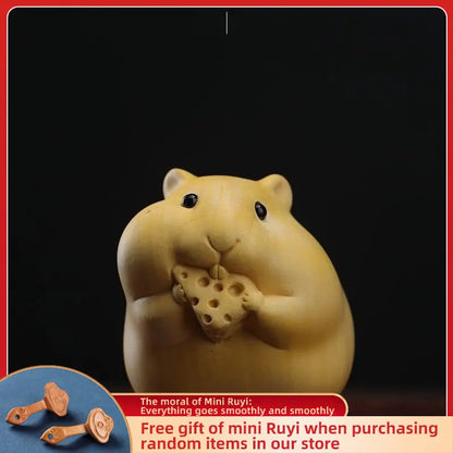 Boxwood Carving【Bring Wealth and Lucky-little Hamster】Home Decoration Handmade Figurine Sculpture Modern Arts Car Pendant 5CM