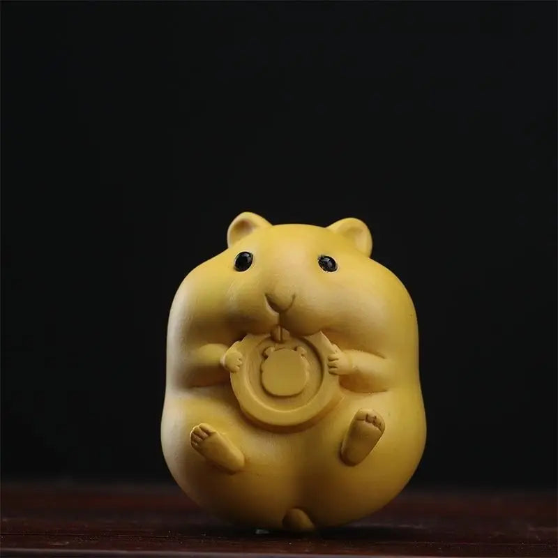 Boxwood Carving【Bring Wealth and Lucky-little Hamster】Home Decoration Handmade Figurine Sculpture Modern Arts Car Pendant 5CM