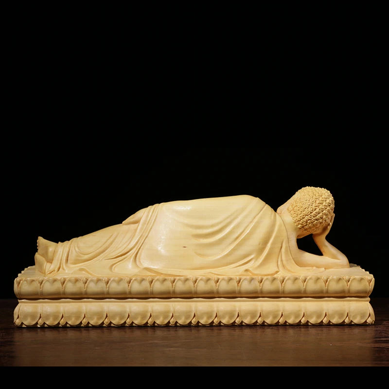Boxwood Carving Buddha Statue Feng Shui Decoration Hall Worship Handicraft Reposing Lying Buddha Sculpture Home Decor