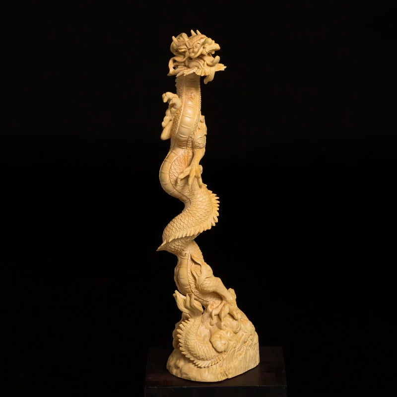 Boxwood Carving Chinese Real Wood Dragon Head Brush Hanging Statue Handicraft Auspicious Dragon Pen Frame Sculpture Home Decor