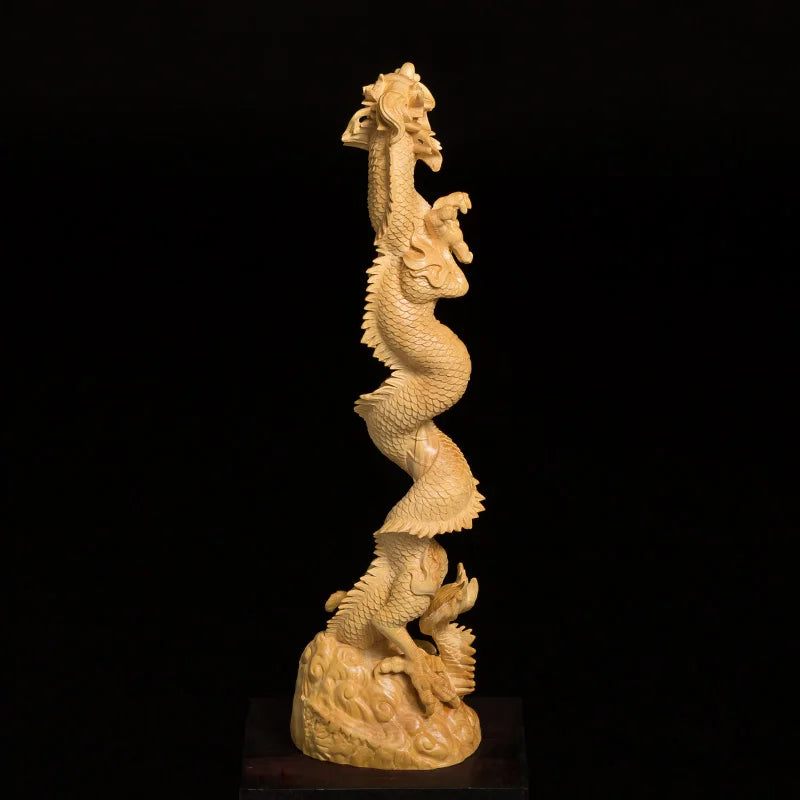 Boxwood Carving Chinese Real Wood Dragon Head Brush Hanging Statue Handicraft Auspicious Dragon Pen Frame Sculpture Home Decor