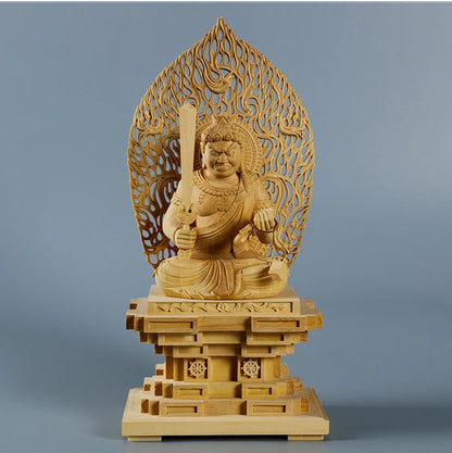 Boxwood Carving Cypress Wood Statue Feng Shui Decoration Wood To Worship The Statue Ming Wang Sculpture Home Decor