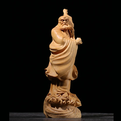 Boxwood Carving Decoration Carving Household Solid Wood Buddha Statue Gifts Dharma Across The River Sculpture Home Decor