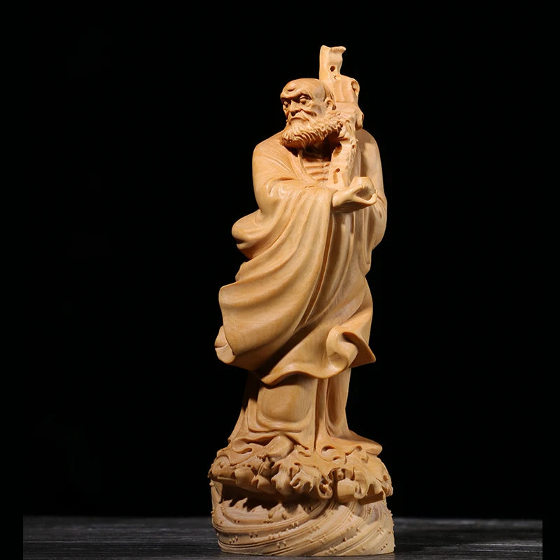 Boxwood Carving Decoration Carving Household Solid Wood Buddha Statue Gifts Dharma Across The River Sculpture Home Decor