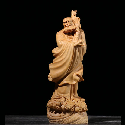 Boxwood Carving Decoration Carving Household Solid Wood Buddha Statue Gifts Dharma Across The River Sculpture Home Decor