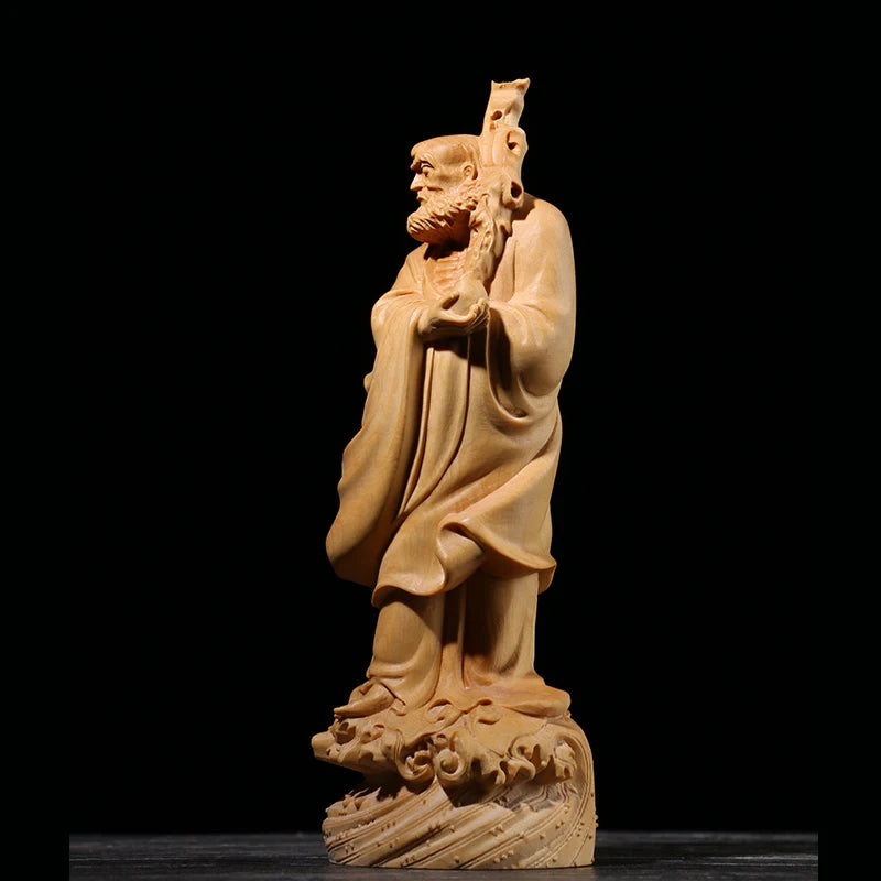 Boxwood Carving Decoration Carving Household Solid Wood Buddha Statue Gifts Dharma Across The River Sculpture Home Decor