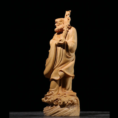 Boxwood Carving Decoration Carving Household Solid Wood Buddha Statue Gifts Dharma Across The River Sculpture Home Decor