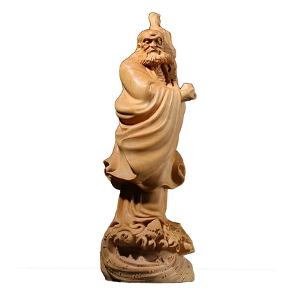 Boxwood Carving Decoration Carving Household Solid Wood Buddha Statue Gifts Dharma Across The River Sculpture Home Decor