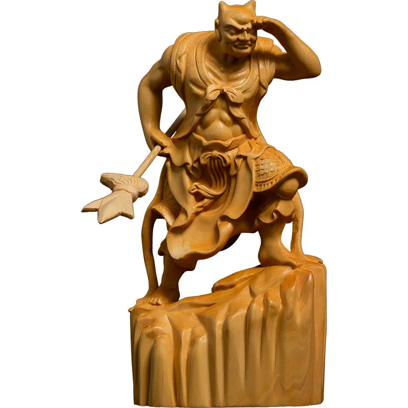 Boxwood Carving Door God Sculpture Two Ferocious Gigantic Guardians Buddha Statue Decoration Shunfeng'er Qianliyan Home Decor