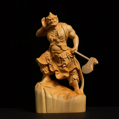 Boxwood Carving Door God Sculpture Two Ferocious Gigantic Guardians Buddha Statue Decoration Shunfeng'er Qianliyan Home Decor
