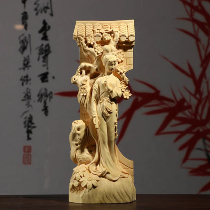 Boxwood Carving Furnishing Ornaments Real Wood Statue Craft Gifts Fine Chinese Figure Beauty Sculpture Home Decor