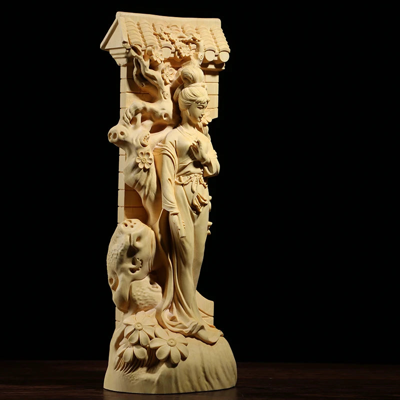 Boxwood Carving Furnishing Ornaments Real Wood Statue Craft Gifts Fine Chinese Figure Beauty Sculpture Home Decor
