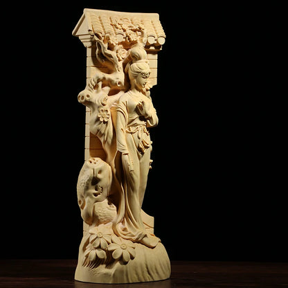 Boxwood Carving Furnishing Ornaments Real Wood Statue Craft Gifts Fine Chinese Figure Beauty Sculpture Home Decor