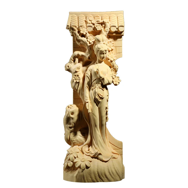 Boxwood Carving Furnishing Ornaments Real Wood Statue Craft Gifts Fine Chinese Figure Beauty Sculpture Home Decor