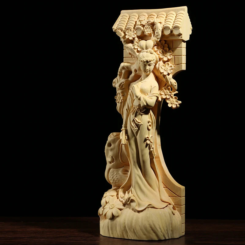 Boxwood Carving Furnishing Ornaments Real Wood Statue Craft Gifts Fine Chinese Figure Beauty Sculpture Home Decor