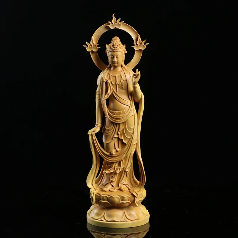 Boxwood Carving Furnishing Ornaments Wood Statue Crafts Real Wood Buddha Statue Gifts Guanyin Sculpture Home Decor