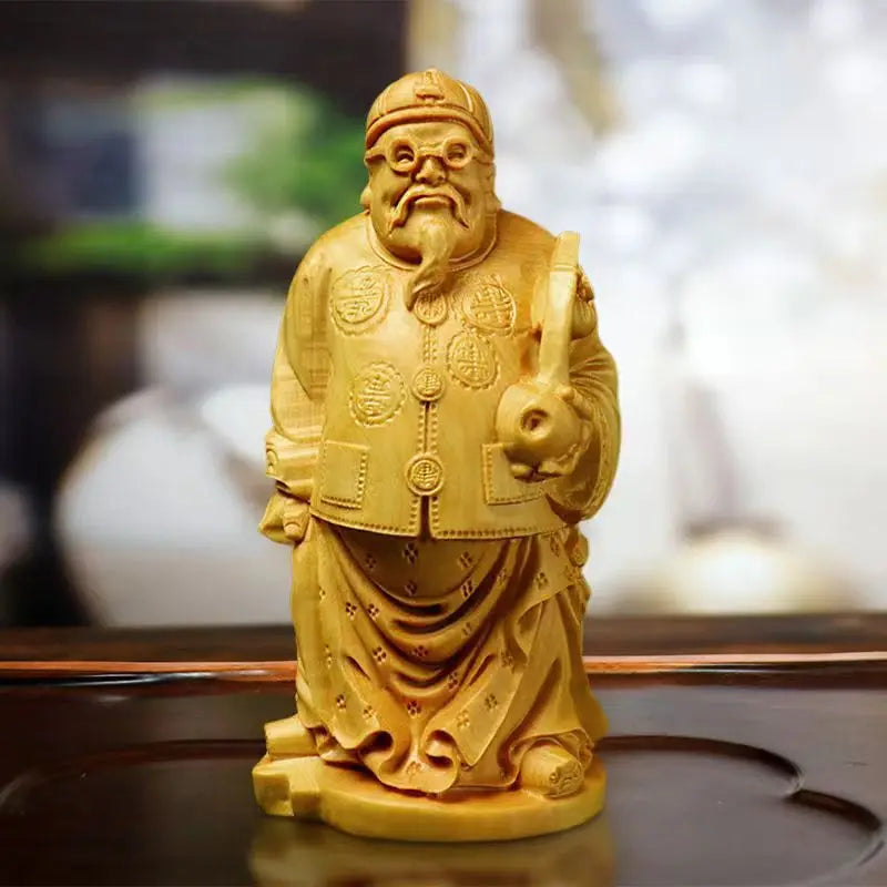 Boxwood Carving God of Fortune Master Hand Objects Home Fortune-making Living Room Small Ornaments