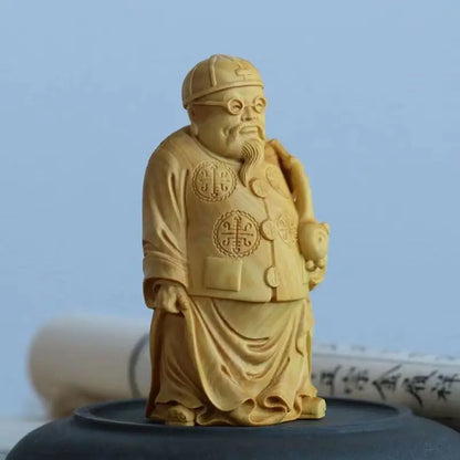 Boxwood Carving God of Fortune Master Hand Objects Home Fortune-making Living Room Small Ornaments