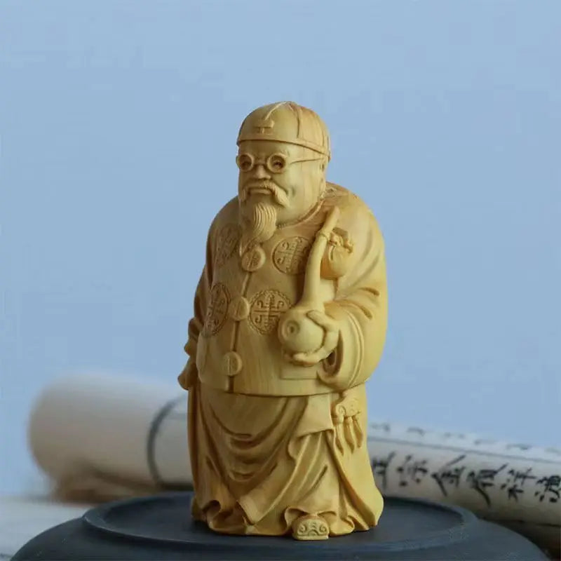 Boxwood Carving God of Fortune Master Hand Objects Home Fortune-making Living Room Small Ornaments