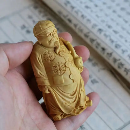 Boxwood Carving God of Fortune Master Hand Objects Home Fortune-making Living Room Small Ornaments