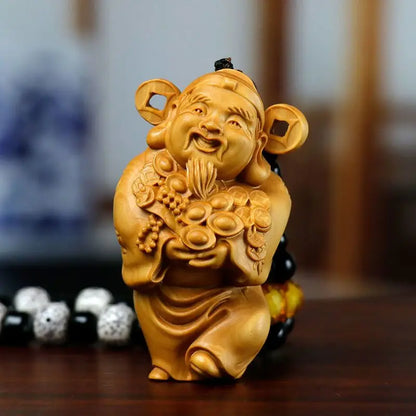 Boxwood Carving God of Wealth Object Jewellery Hanging Pendant Ornament