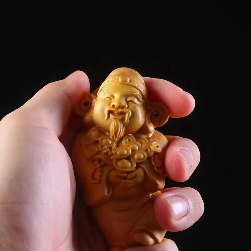 Boxwood Carving God of Wealth Object Jewellery Hanging Pendant Ornament