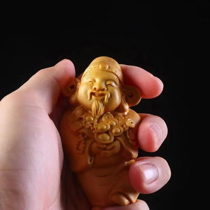 Boxwood Carving God of Wealth Object Jewellery Hanging Pendant Ornament