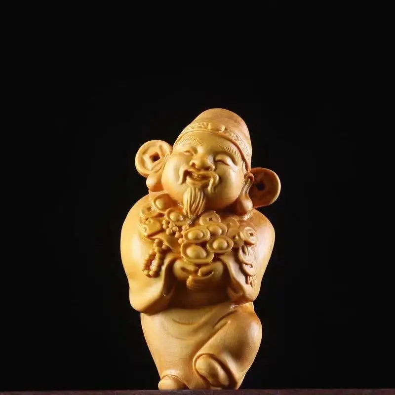 Boxwood Carving God of Wealth Object Jewellery Hanging Pendant Ornament