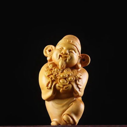 Boxwood Carving God of Wealth Object Jewellery Hanging Pendant Ornament