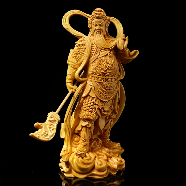 Boxwood Carving Guan Gong Sculpture Skanda Samghārāma Buddha Statue Left and Right Dharma Door God Worship Home Decoration
