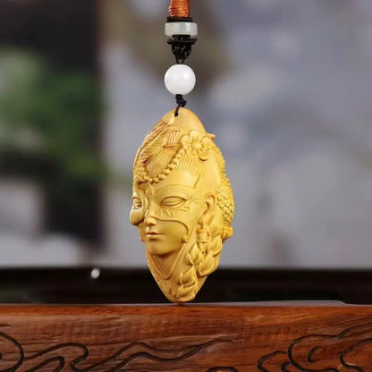 Boxwood Carving Hand Pendant Loulan Girl Character Carry Pendant Solid Wood Pendant Decor