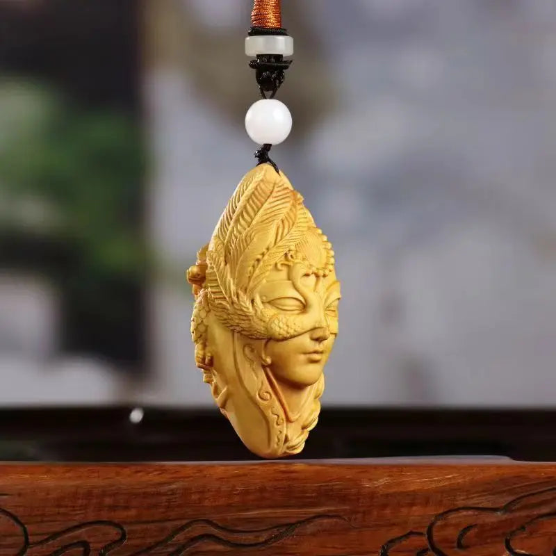 Boxwood Carving Hand Pendant Loulan Girl Character Carry Pendant Solid Wood Pendant Decor