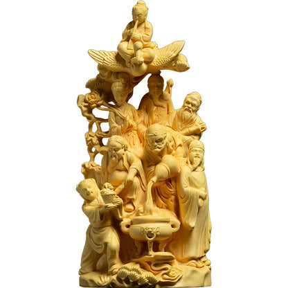Boxwood Carving Home Decoration Lucky Feng Shui Statue Crafts Chinese Style Character Sculpture Eight Immortals Crossing The Sea