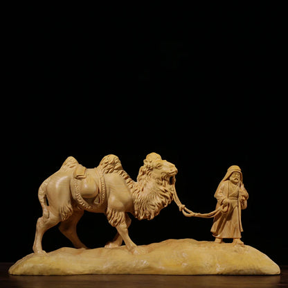 Boxwood Carving Home Decoration Statue Craft Real Wood Handmade Cultural Gifts Collection Camel Silk Road Sculpture Home Decor