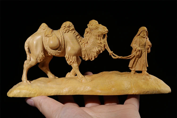 Boxwood Carving Home Decoration Statue Craft Real Wood Handmade Cultural Gifts Collection Camel Silk Road Sculpture Home Decor